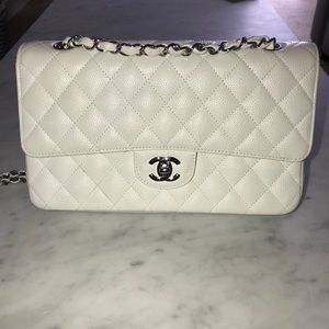 Authentic Chanel Caviar Medium Double Flap White